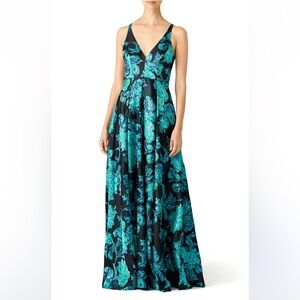 Badgley Mischka Teal Shimmer Gown Womens 12 Formal Black Tie Party Jewel Elegant